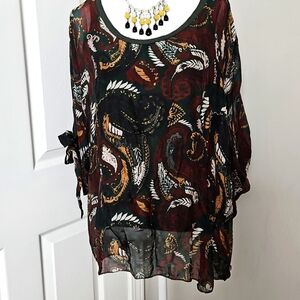 Bella Amore Made in Italy Women's Floral Paisley Silk Blend 3/4 Tie Sleeves S